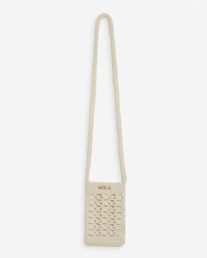 Pochette bandoulière de téléphone en crochet ecru Walt