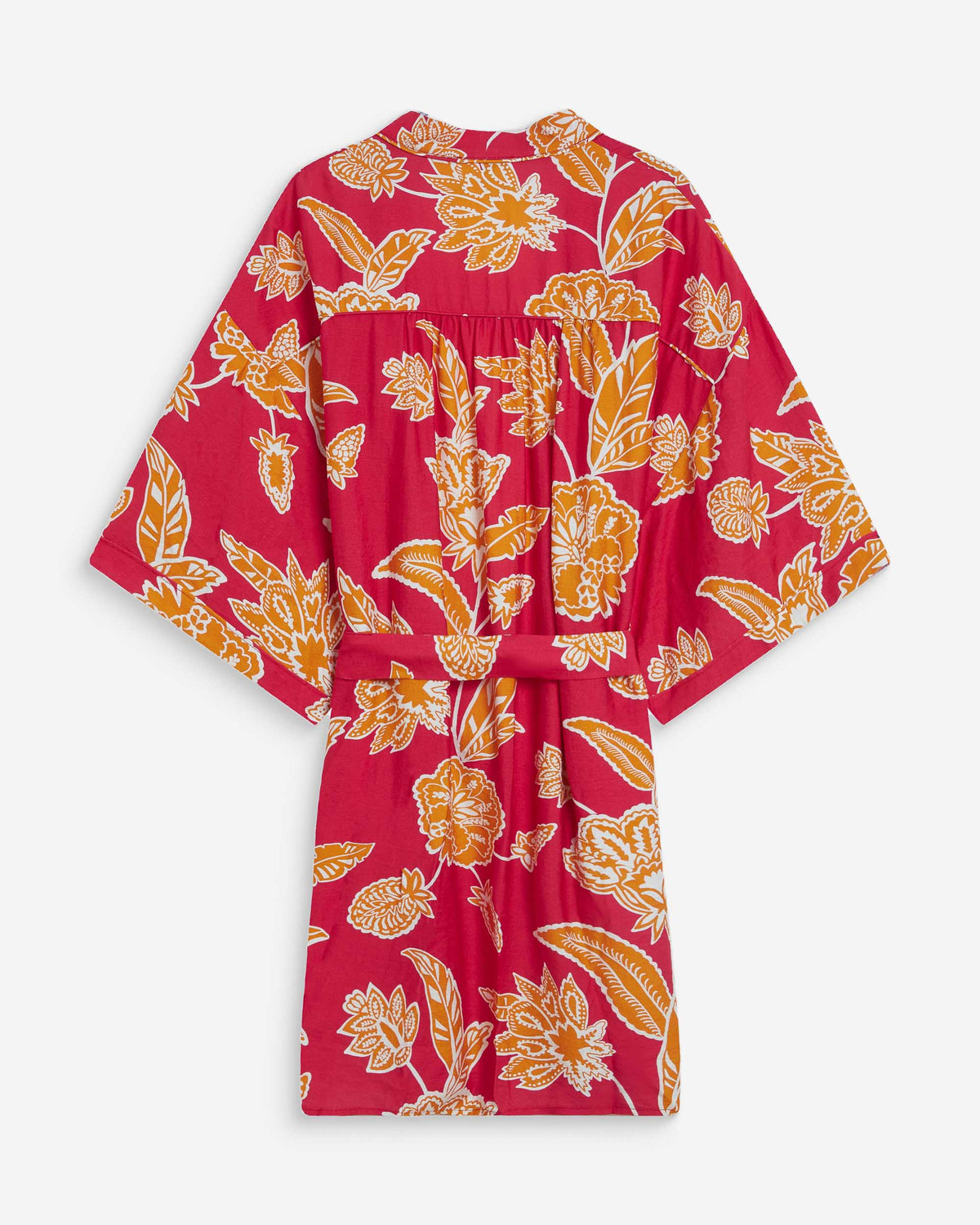 Kimono imprimé floral manches courtes fuchsia Wahana