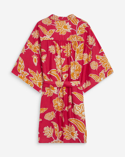 Kimono imprimé floral manches courtes fuchsia Wahana