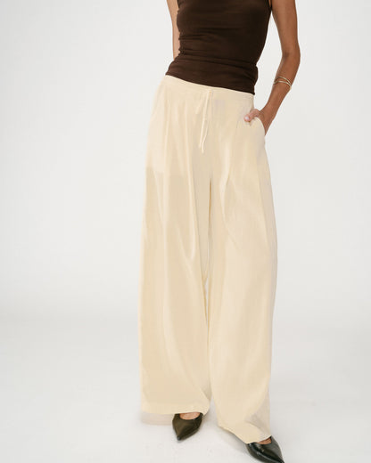 Pantalon tailleur en lin fluide jaune Wally