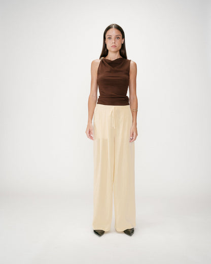 Pantalon tailleur en lin fluide jaune Wally