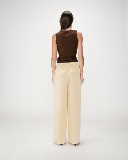 Pantalon tailleur en lin fluide jaune Wally