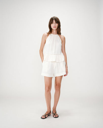Short large taille haute en gaze de coton ecru Wasabi