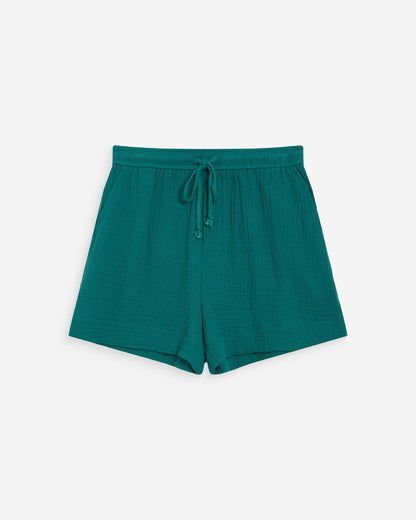Short large taille haute en gaze de coton emeraude Wasabi