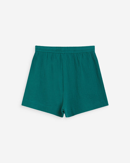 Short large taille haute en gaze de coton emeraude Wasabi