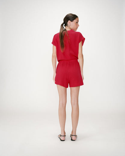 Short large taille haute en gaze de coton fuchsia Wasabi