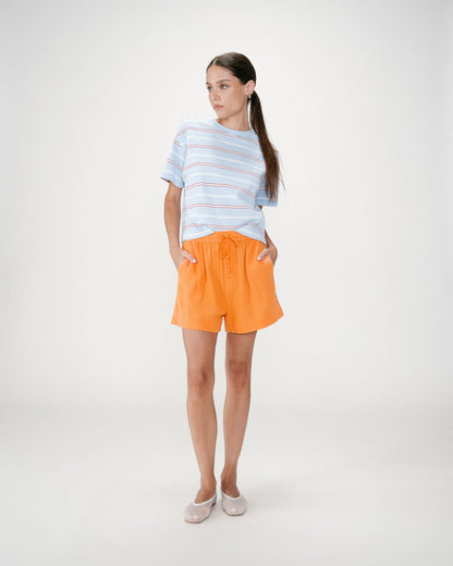 Short large taille haute en gaze de coton orange Wasabi