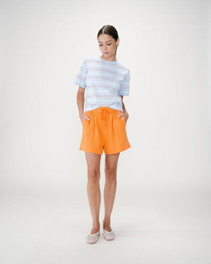 Short large taille haute en gaze de coton orange Wasabi