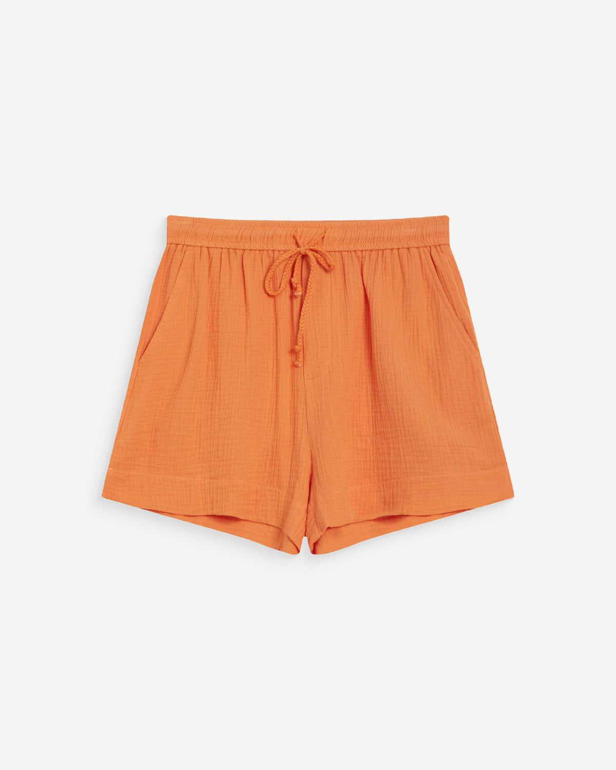 Short large taille haute en gaze de coton orange Wasabi