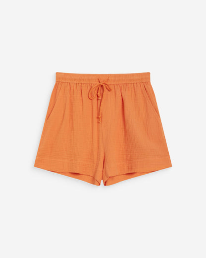 Short large taille haute en gaze de coton orange Wasabi