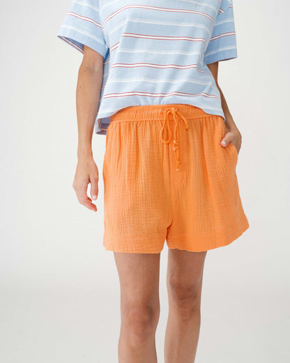 Short large taille haute en gaze de coton orange Wasabi