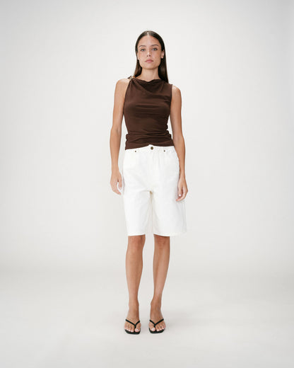 Bermuda long en jean taille haute ecru Will