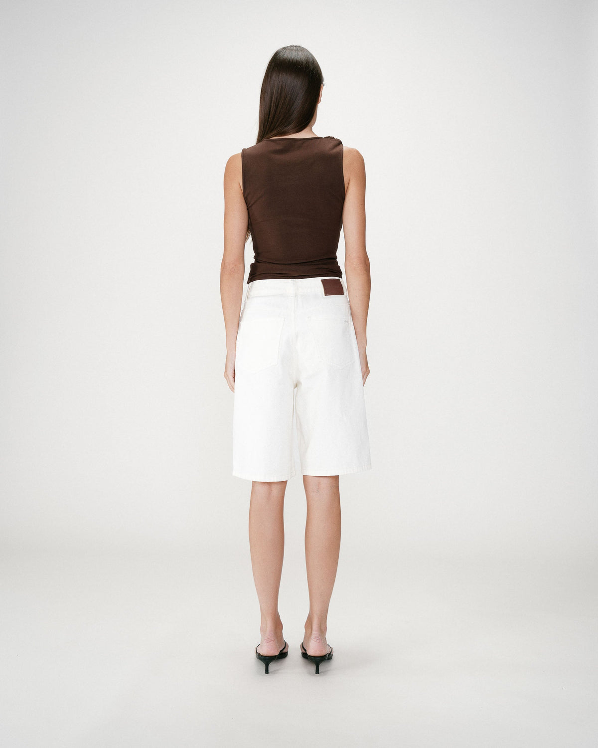 Bermuda long en jean taille haute ecru Will