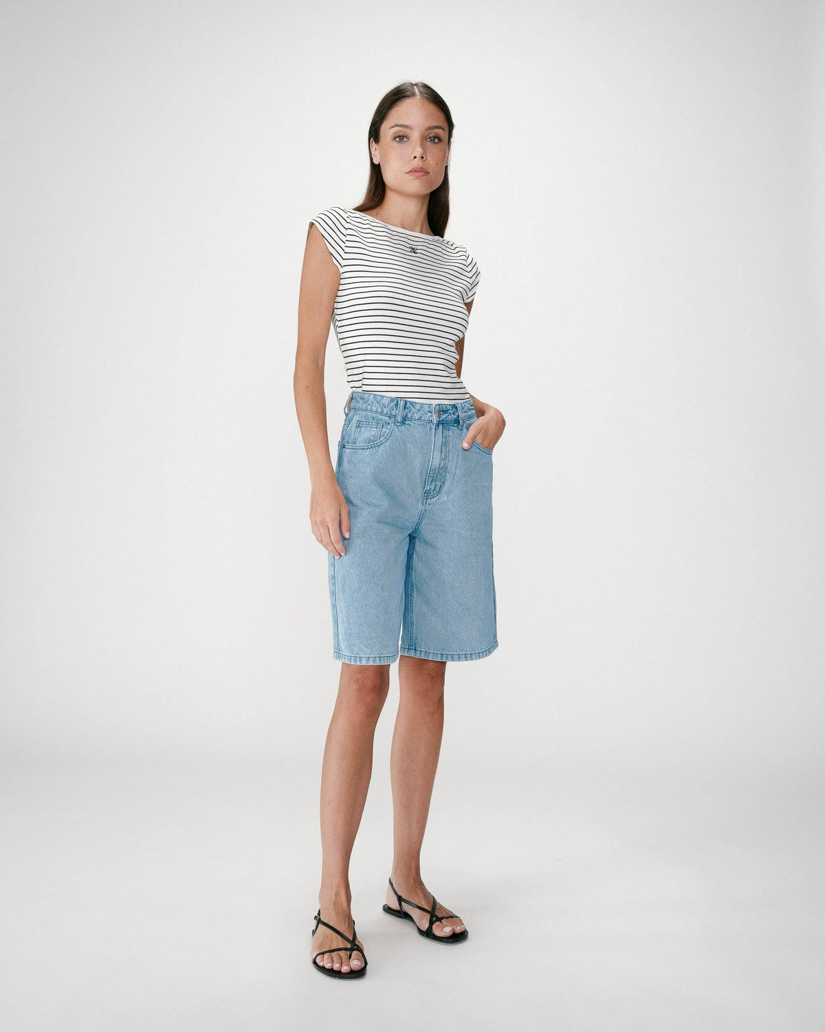 Bermuda long en jean taille haute skyblue Will