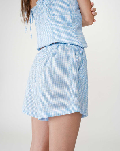 Short en coton à carreaux vichy ciel Waylen