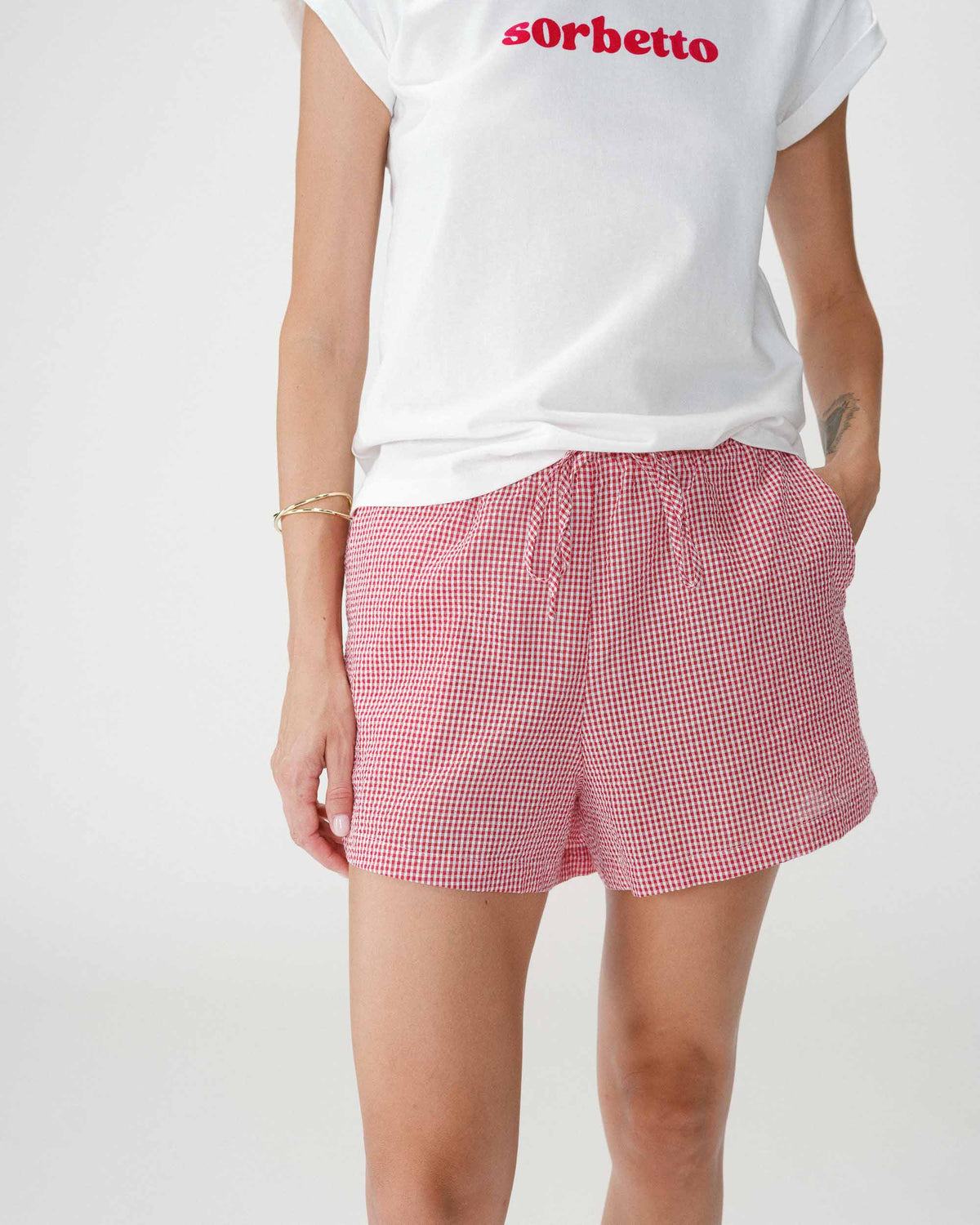 Short en coton à carreaux vichy rouge Waylen