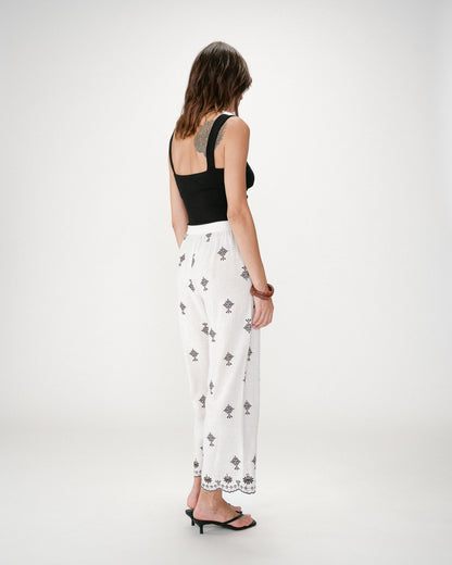 Pantalon droit brodé 7/8 chocolat Waren