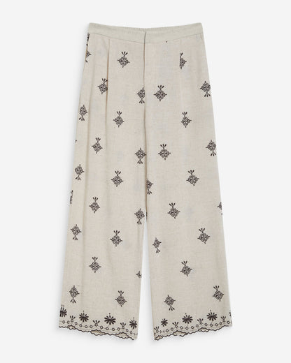 Pantalon droit brodé 7/8 chocolat Waren