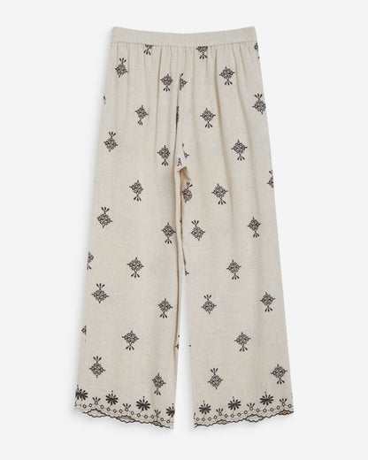 Pantalon droit brodé 7/8 chocolat Waren