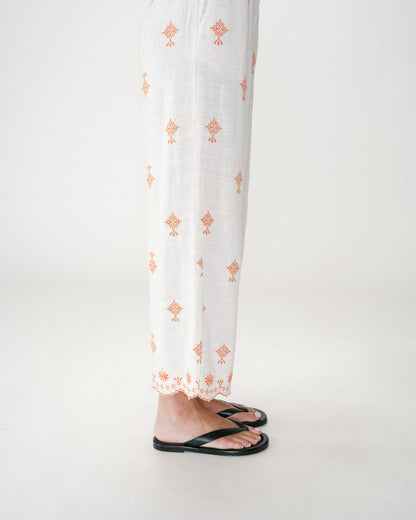 Pantalon droit brodé 7/8 orange Waren
