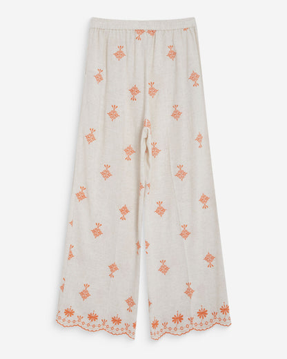 Pantalon droit brodé 7/8 orange Waren