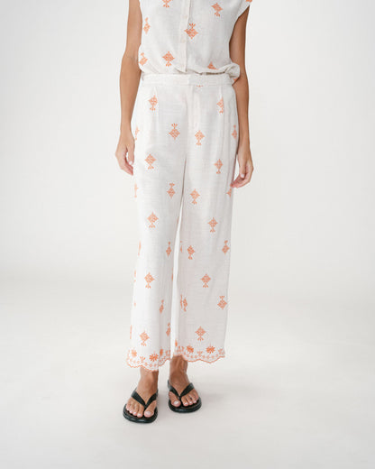 Pantalon droit brodé 7/8 orange Waren