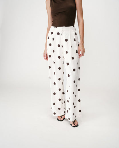 Pantalon large à pois ecru Wynell