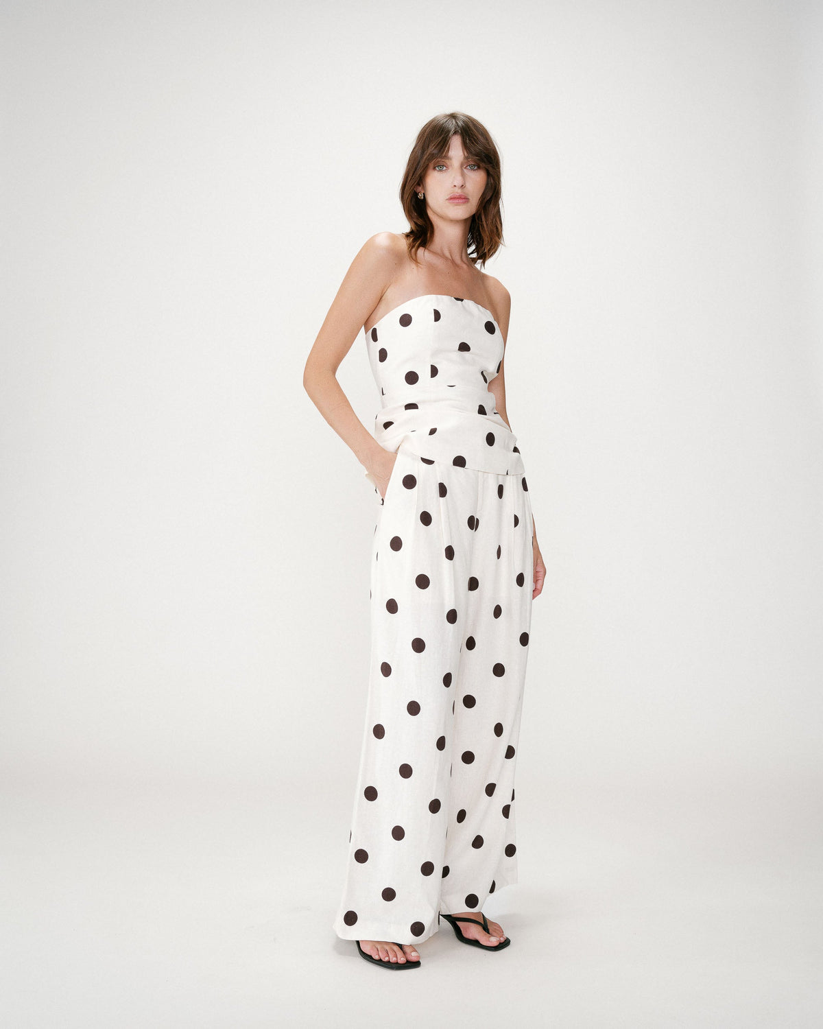 Pantalon large à pois ecru Wynell