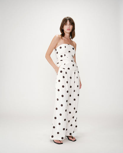 Pantalon large à pois ecru Wynell