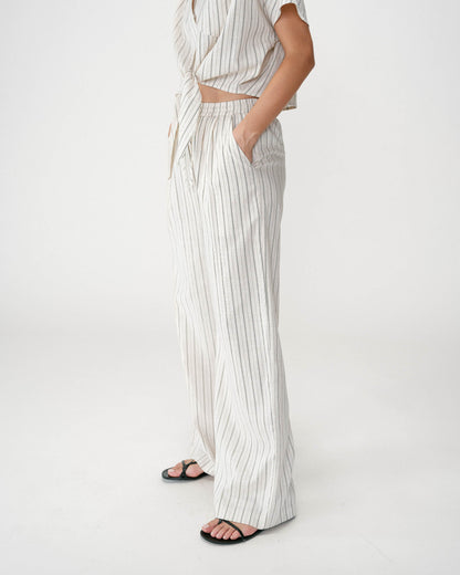 Pantalon ample en lin et tencel rayé sable Weston