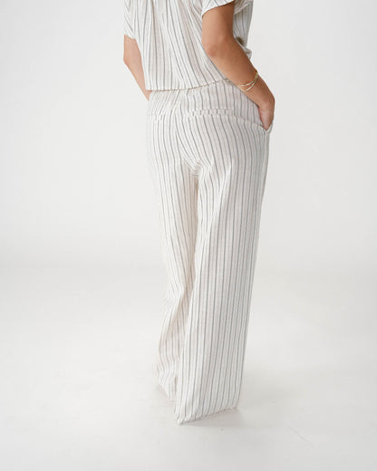 Pantalon ample en lin et tencel rayé sable Weston