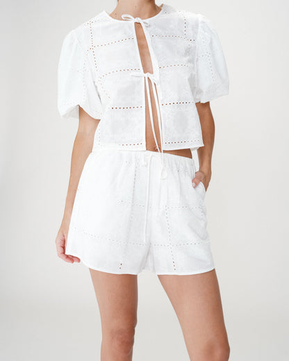 Short large en coton brodé poches italiennes white Wyler