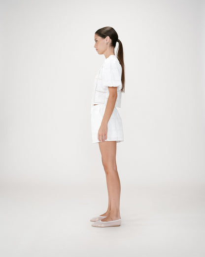 Short large en coton brodé poches italiennes white Wyler