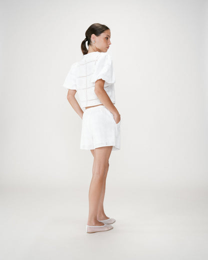 Short large en coton brodé poches italiennes white Wyler