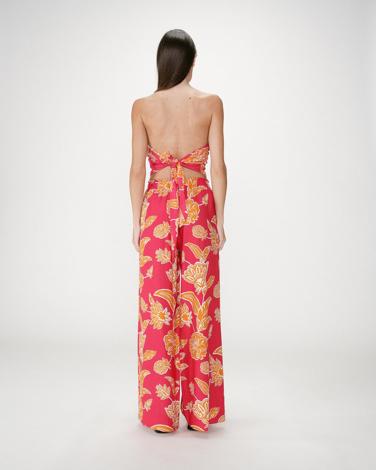 Pantalon fluide imprimé floral taille élastique fuchsia Woods