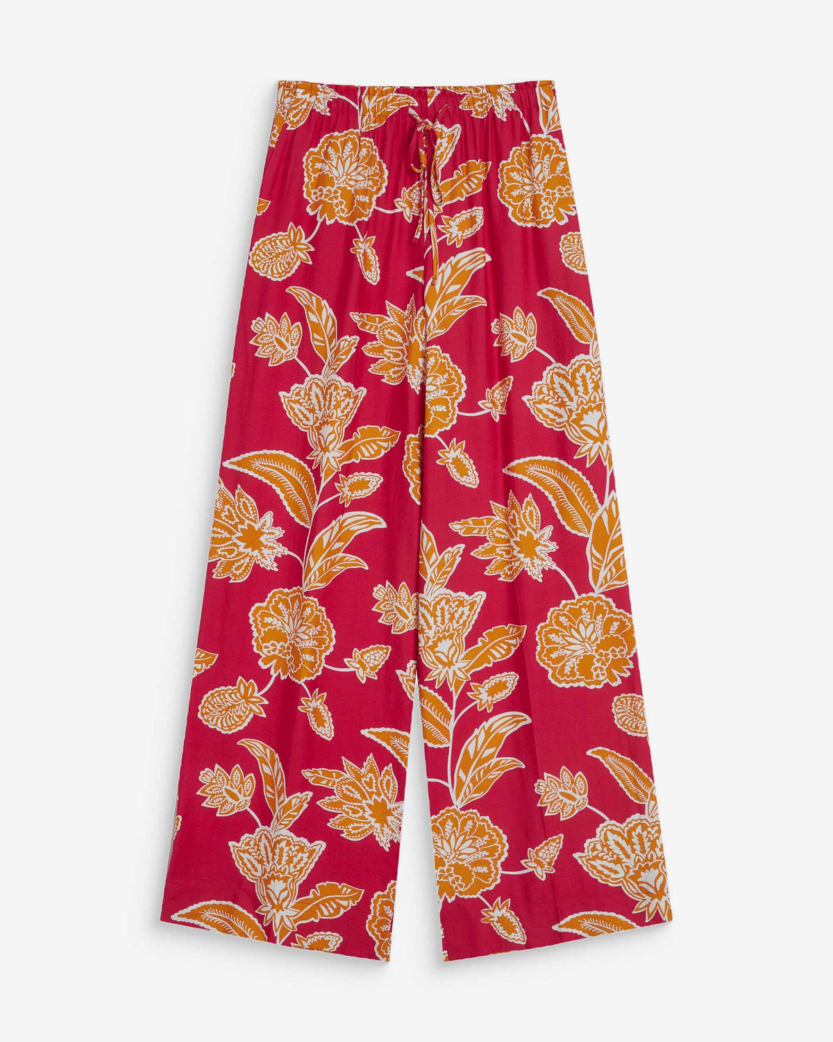 Pantalon fluide imprimé floral taille élastique fuchsia Woods
