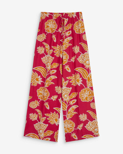 Pantalon fluide imprimé floral taille élastique fuchsia Woods