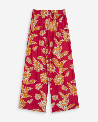 Pantalon fluide imprimé floral taille élastique fuchsia Woods