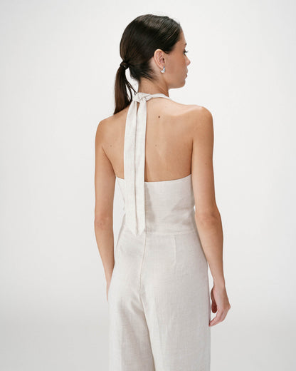 Combinaison pantalon droite encolure carrée sable Wish