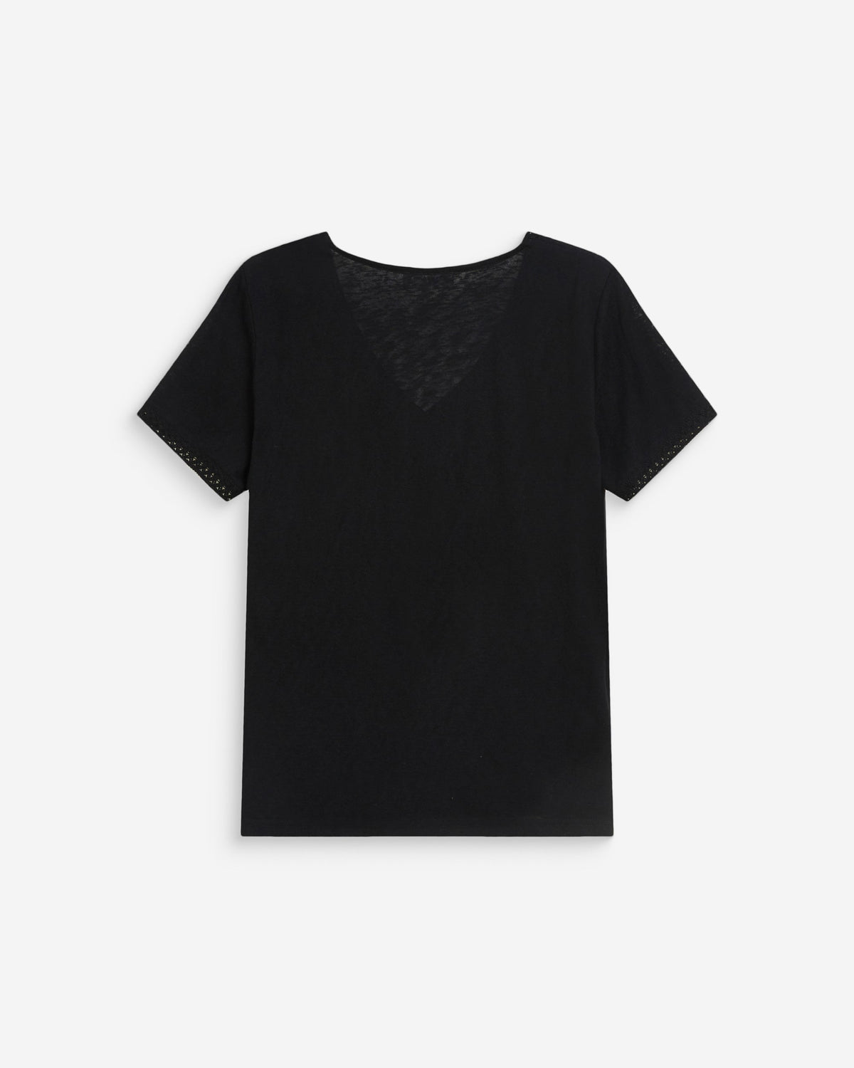Top droit col V en dentelle manches courtes noir Willem
