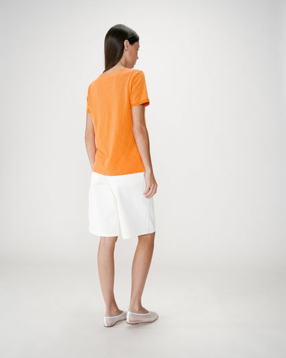 Top droit col V en dentelle manches courtes orange Willem