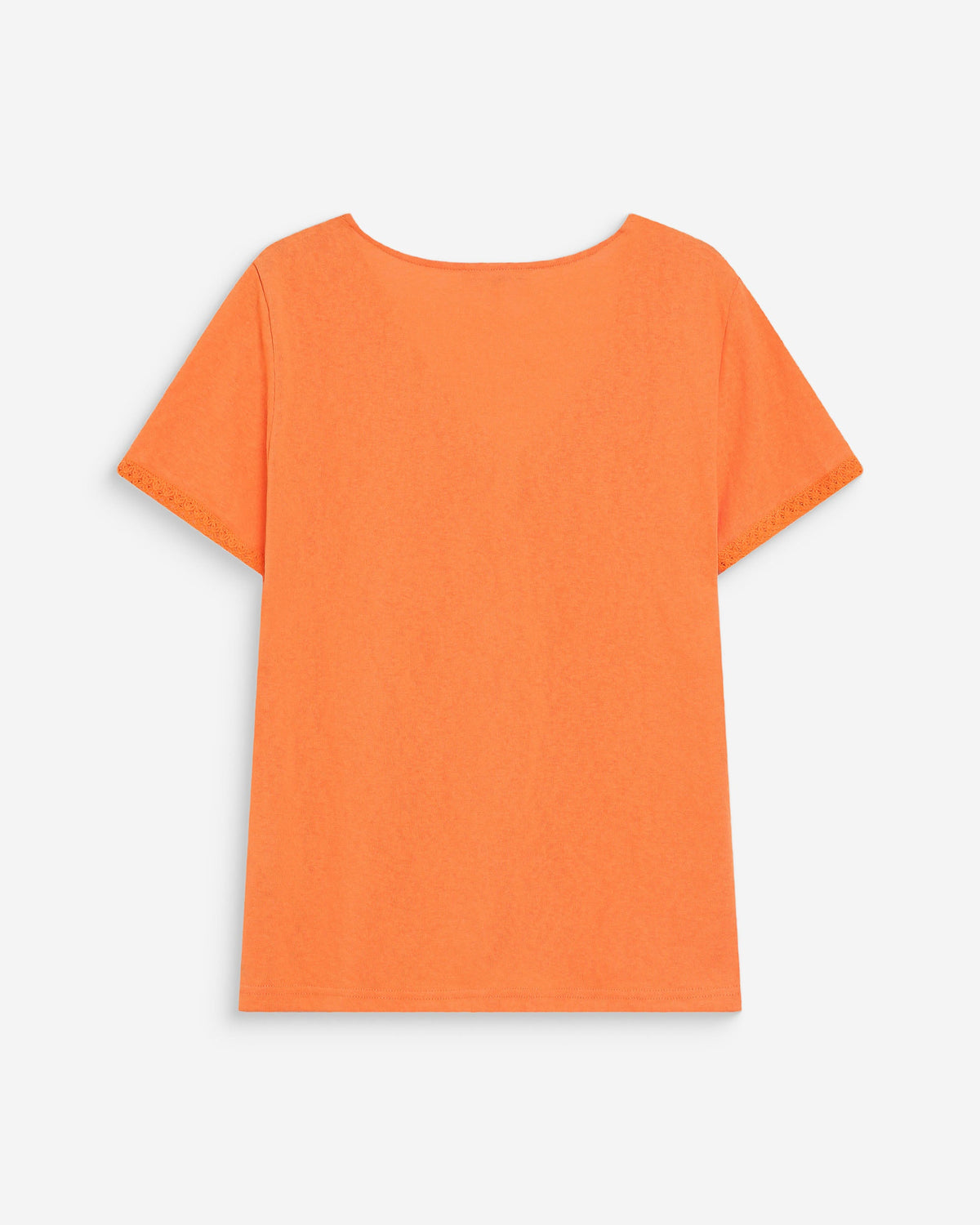 Top droit col V en dentelle manches courtes orange Willem