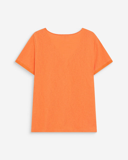 Top droit col V en dentelle manches courtes orange Willem
