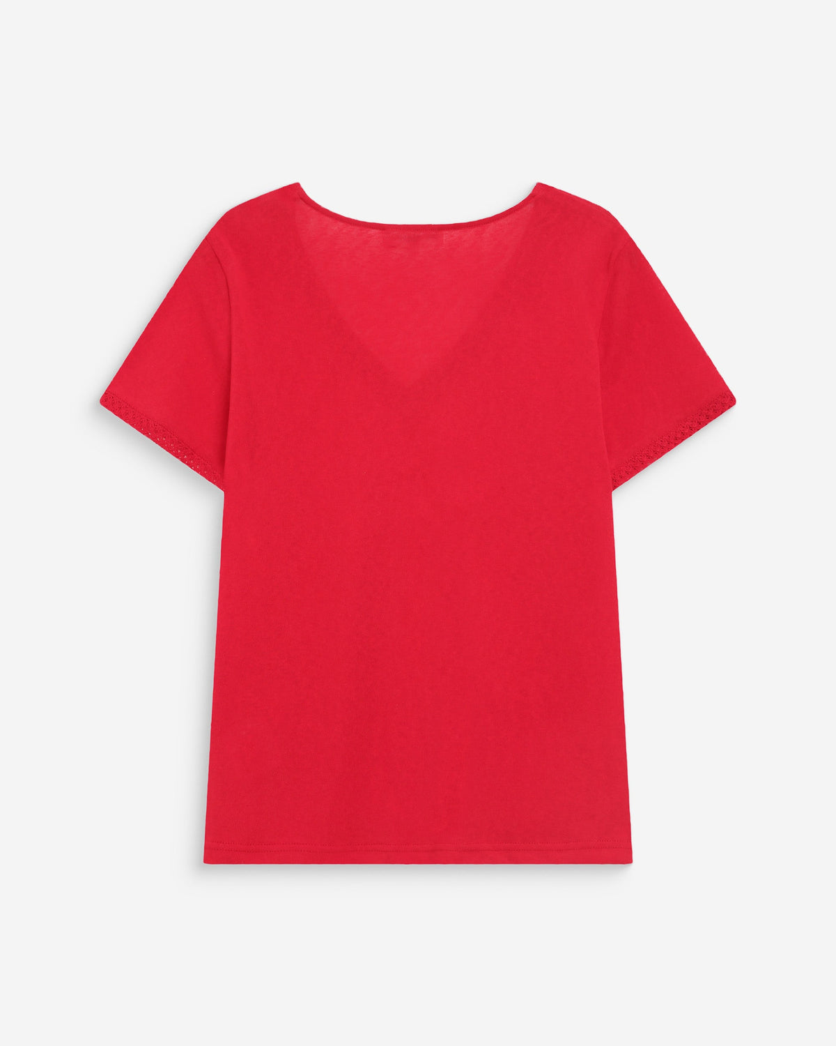 Top droit col V en dentelle manches courtes rouge Willem
