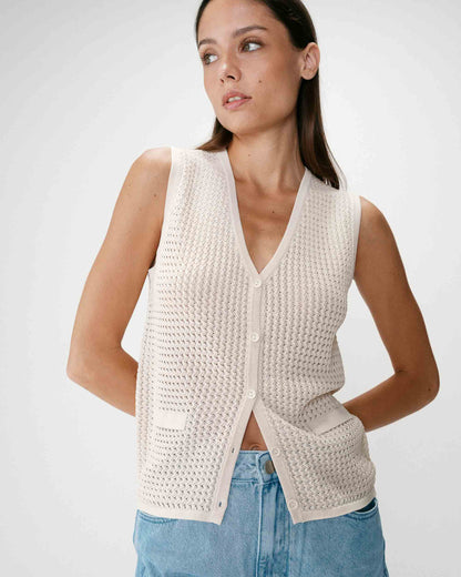 Cardigan en maille sans manches beige Wayne