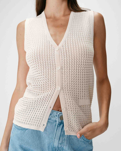 Cardigan en maille sans manches beige Wayne