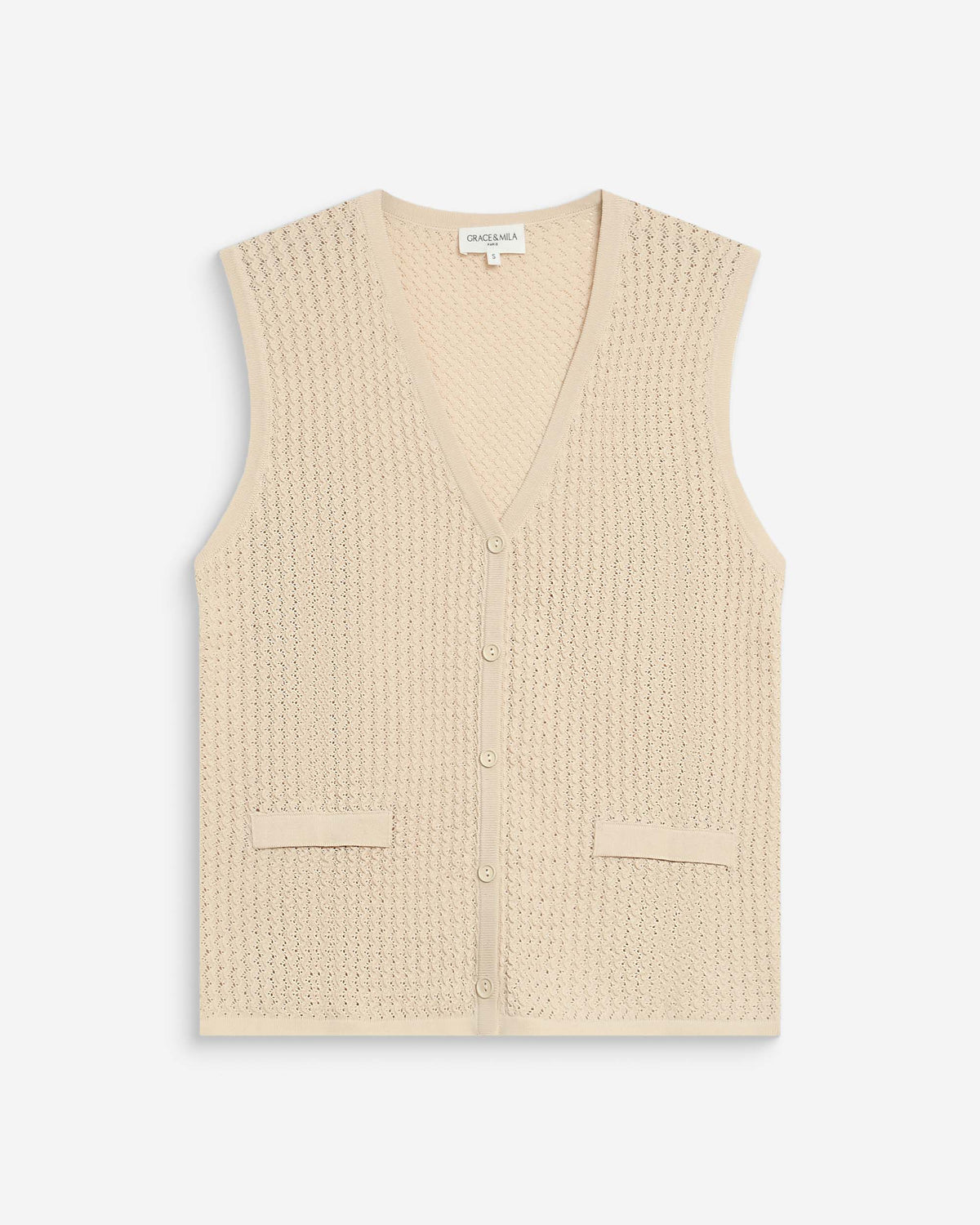 Cardigan en maille sans manches beige Wayne