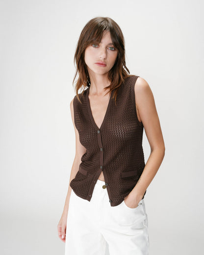 Cardigan en maille sans manches chocolat Wayne
