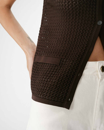 Cardigan en maille sans manches chocolat Wayne