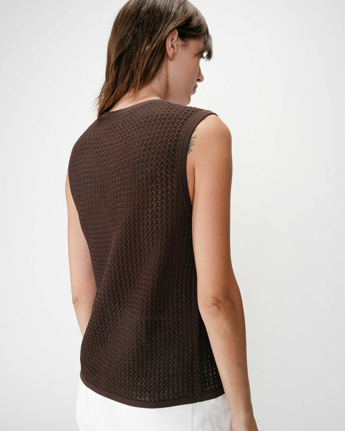 Cardigan en maille sans manches chocolat Wayne